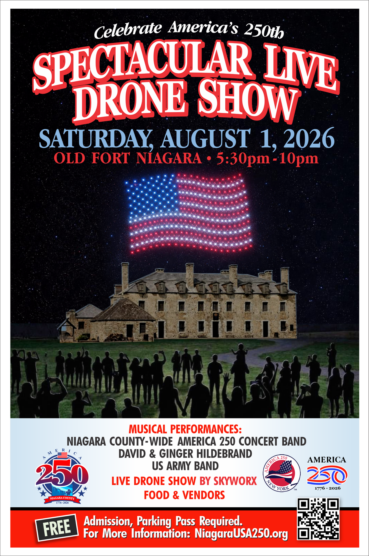 Niagara USA 250 Committee poster for the August 1, 2026 Event at Old Fort Niagara